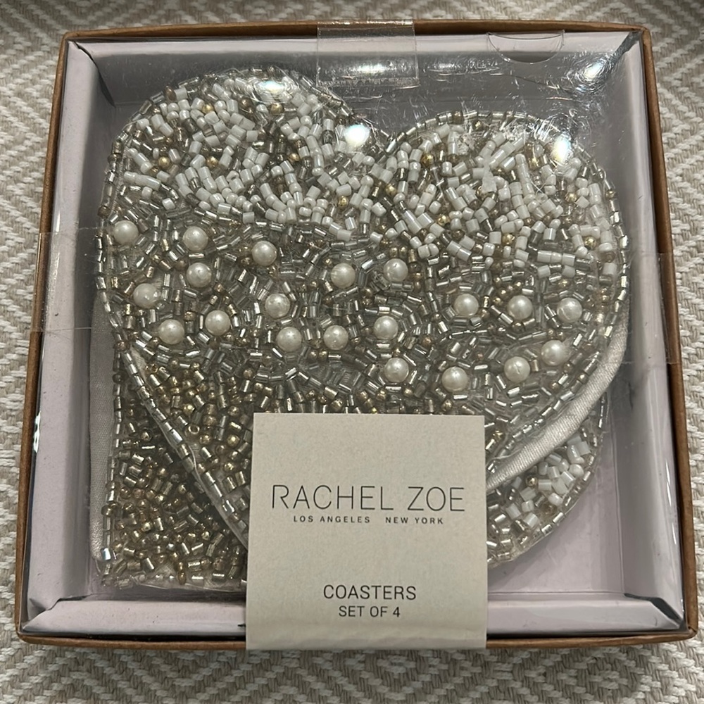 Rachel Zoe Beaded Heart Coasters set of 4. Wedding Valentines